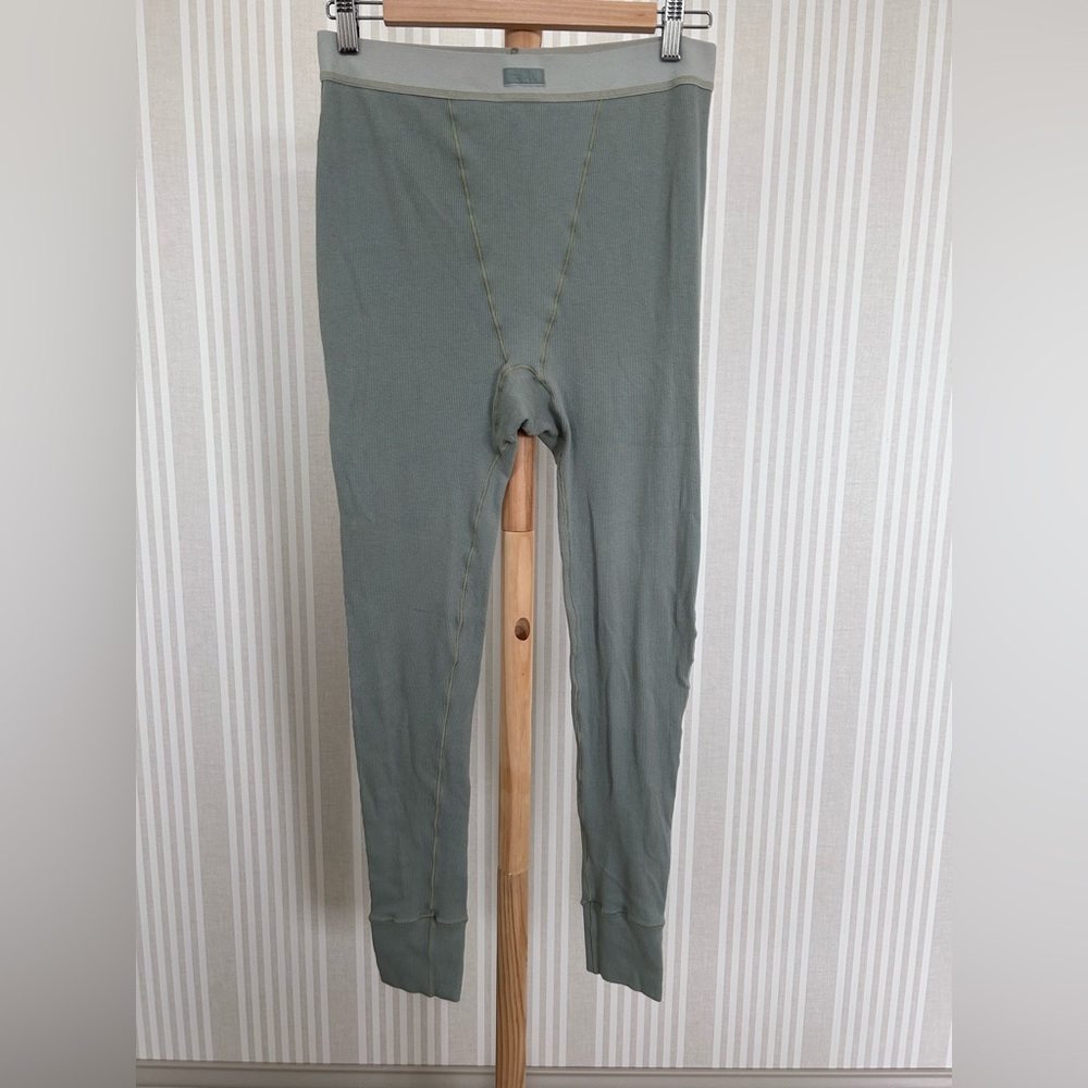 SKIMS Cotton Ribbed Leggings Women’s Size Large Sage Green Pajama Pants Cozy - Picture 2 of 5